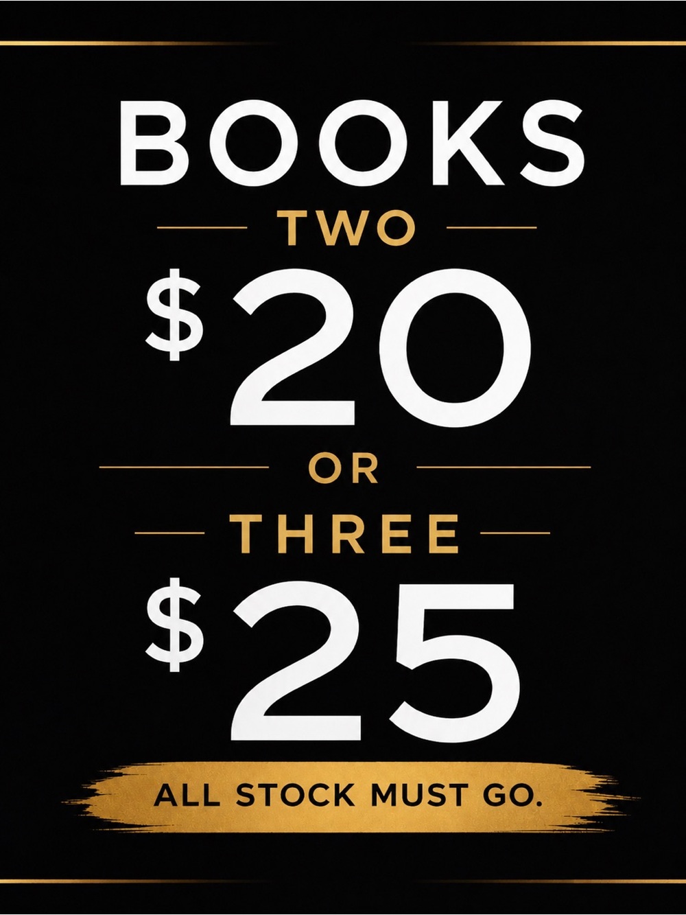 Books Sale, 2 for $20 or 3 for $25